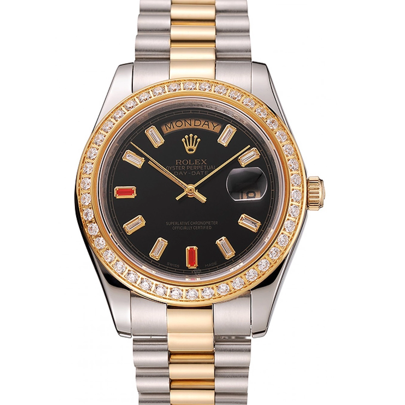 Rolex copies cheap Diamonds Bracelet Tone Swiss 1454105 Black Dial Rubies And Two Rolex Day-Date 0818
